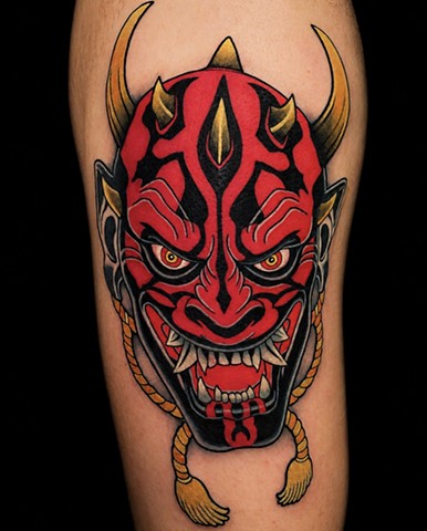 Darth Maul Oni Mask Tattoo by Adam Sky, San Francisco, Bay Area, California