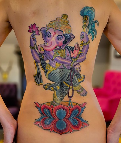 Ganesha Tattoo by Adam Sky, Morningstar Tattoo Parlor, Belmont, Bay Area, California