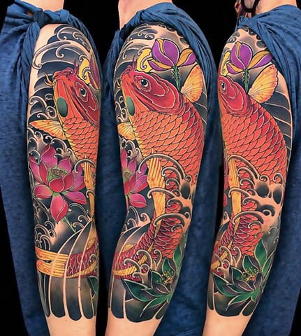 Koi Fish Sleeve Tattoo by Adam Sky, San Francisco, Bay Area, California