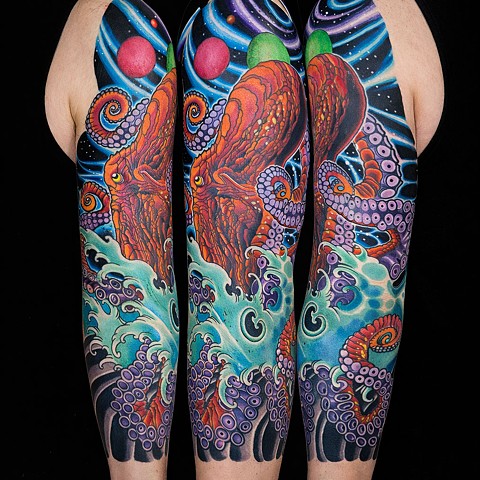 Octopus Sleeve by Adam Sky, Morningstar Tattoo, Belmont, Bay Area, California