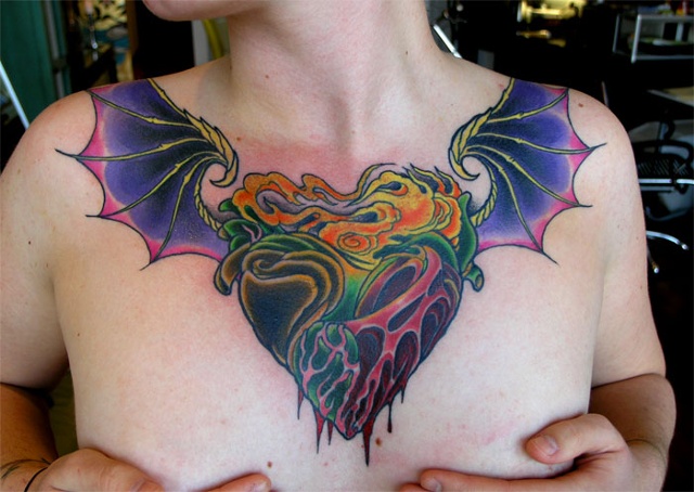 horror heart tattoo by Custom tattoos by Adam Sky, San Francisco, California