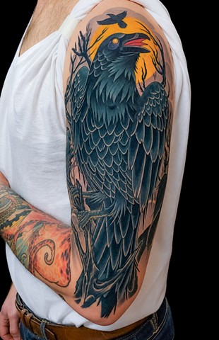 Raven Tattoo by Adam Sky, Hold Fast Studio, Redwood City, Bay Area, California