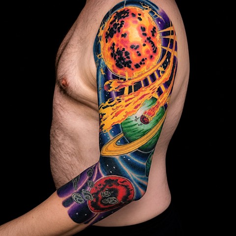 Space Sleeve Tattoo by Adam Sky, Morningstar Tattoo Parlor, Belmont, Bay Area, California