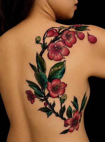 Cherry Blossom branch tattoo by Custom tattoos by Adam Sky, San Francisco, California