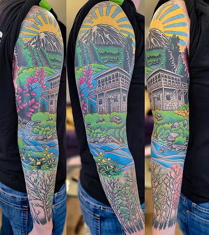 Lassen National Park Tattoo by Adam Sky, Morningstar Tattoo, Belmont, Bay Area, California