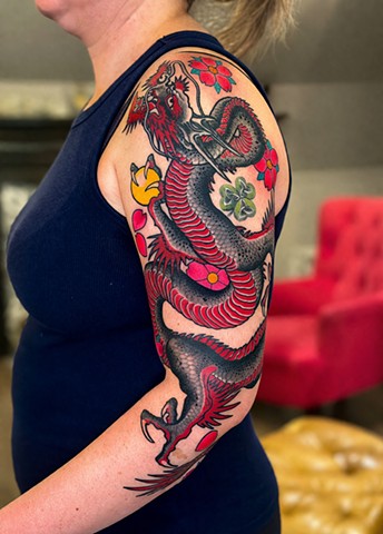 Dragon and Cherry Blossoms by Custom Tattoos by Adam Sky, San Francisco, Bay Area, California