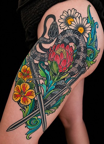 Ouroborus Tattoo by Adam Sky, Morningstar Tattoo Parlor, Belmont, Bay Area, California