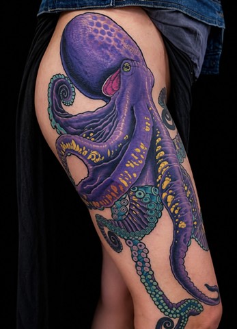 Purple Octopus by Adam Sky, Morningstar Tattoo, Belmont, Bay Area, California