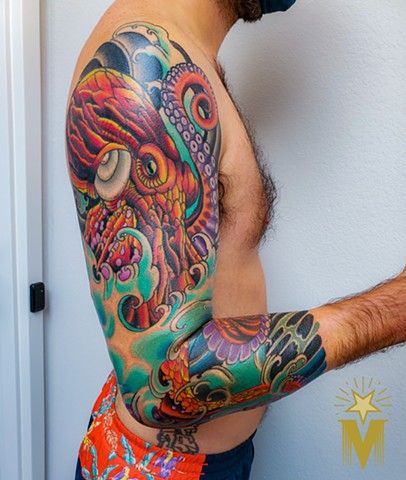 Octopus Sleeve Tattoo by Adam Sky, Morningstar Tattoo Parlor, Belmont, Bay Area, California