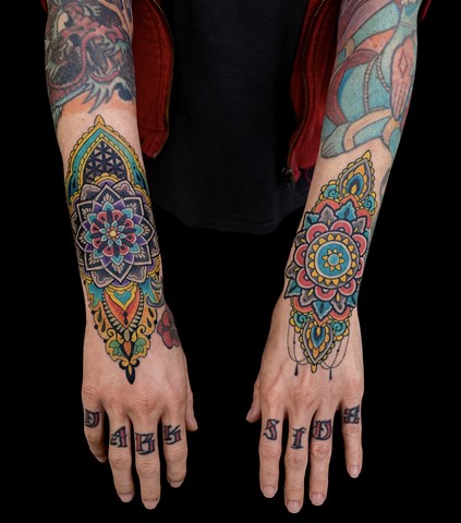 Color Mandala Tattoos by Adam Sky, Morningstar Tattoo Parlor, Belmont, Bay Area, California