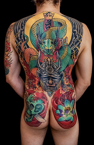 Japanese Dragon Full Back Tattoo by Custom Tattoos by Adam Sky, San Francisco, California
