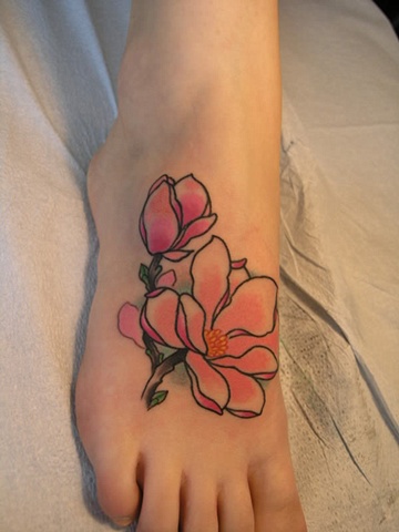Magnolia tattoo on foot by Custom tattoos by Adam Sky, San Francisco, California