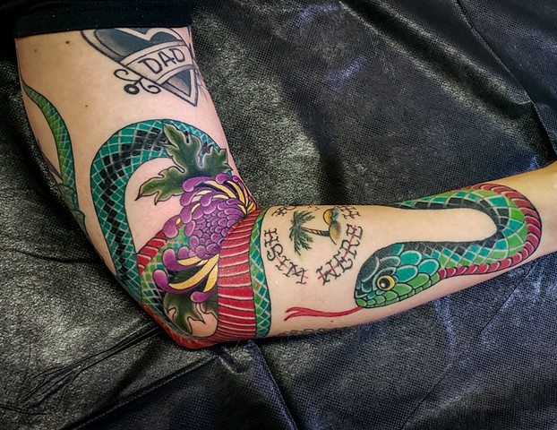 Snake Tattoo by Adam Sky, Hold Fast Studio, Redwood City, California