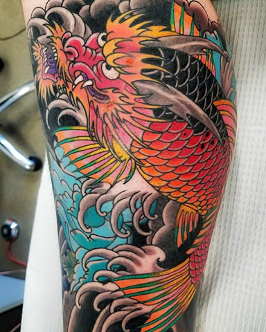 Koi Dragon Tattoo by Custom Tattoos by Adam Sky, San Francisco, California 