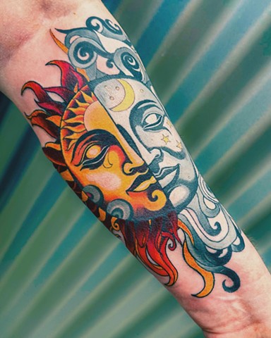 Sun and Moon Tattoo by Adam Sky, Morningstar Tattoo, Belmont, Bay Area, California