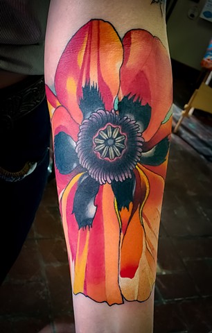 Georgia O'Keefe Poppy Tattoo by Adam Sky, Bay Area, California