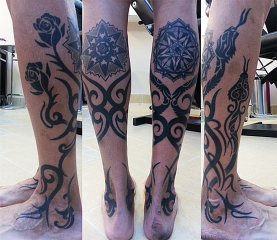 tribal snakes and roses tattoo by Custom tattoos by Adam Sky, San Francisco, California