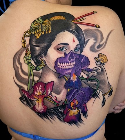 geisha skull tattoo by Custom tattoos by Adam Sky, San Francisco, California