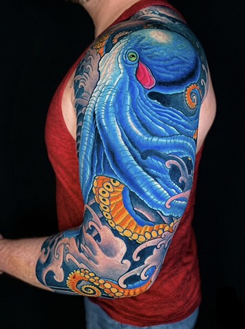 Blue Octopus Tattoo by Custom Tattoos by Adam Sky, San Francisco, Bay Area, California