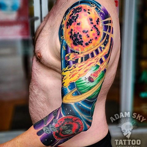 Space Sleeve Tattoo by Adam Sky, Morningstar Tattoo Parlor, Belmont, Bay Area, California