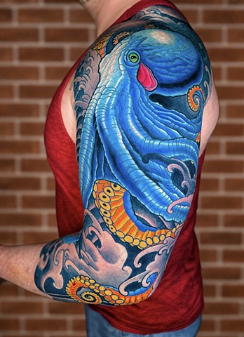 Blue Octopus Tattoo by Custom Tattoos by Adam Sky, San Francisco, Bay Area, California