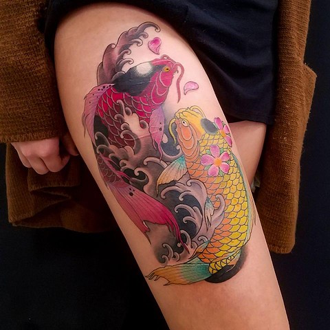 Koi Fish Yin Yang Tattoo by Adam Sky, San Francisco, California