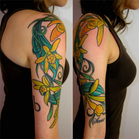 vanilla flowers tattoo by Custom tattoos by Adam Sky, San Francisco, California