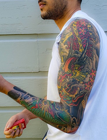 Red Dragon Half Sleeve Tattoo by Adam Sky, San Francisco, California