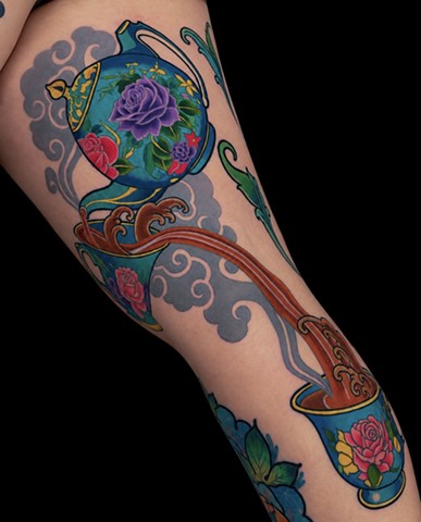 Italian Tea Set Tattoo by Adam Sky, San Francisco, Bay Area, California
