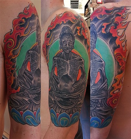 starving buddha tattoo by Custom tattoos by Adam Sky, San Francisco, California