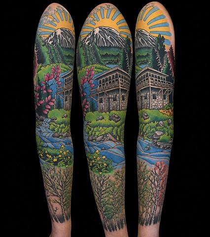 Lassen National Park Tattoo by Adam Sky, Morningstar Tattoo, Belmont, Bay Area, California