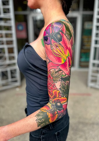Spiders and Lillies Tattoo by Adam Sky, Morningsgtar Tattoo, Belmont, Bay Area, California