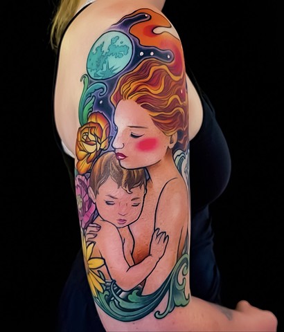 Mother and Baby Tattoo by Adam Sky, Morningstar Tattoo, Belmont, Bay Area, California