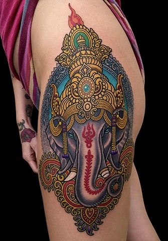 Ganesh tattoo by Custom tattoos by Adam Sky, San Francisco, California