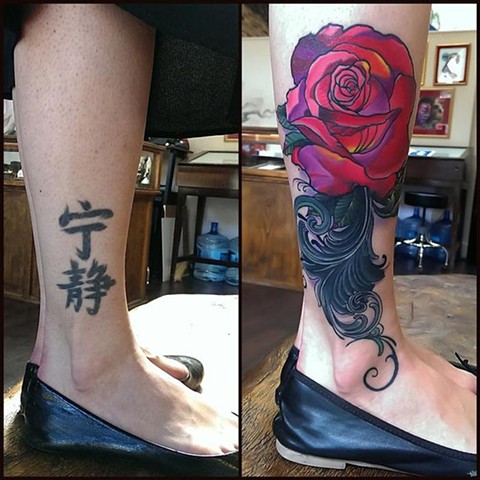 Fanciful Rose Tattoo Cover-Up by Custom tattoos by Adam Sky, San Francisco, California