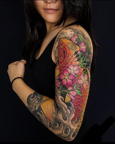 Koi Fish and Cherry Blossom Sleeve by Adam Sky, San Francisco, California