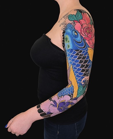 Blue Koi Fish Sleeve by Adam Sky, San Francisco, Bay Area, California