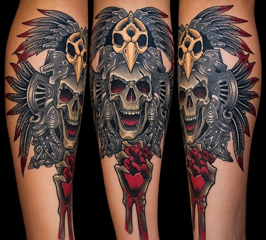 Aztec God of Death Tattoo by Adam Sky, San Francisco, California