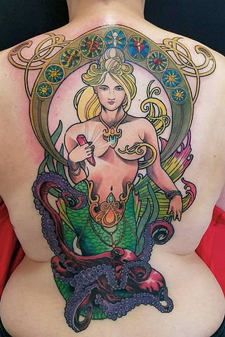 Mermaid and Octopus Tattoo by Adam Sky, San Francisco, California