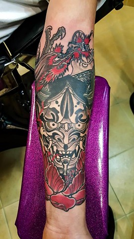 Hannya and Dragon Tattoo by Custom tattoos by Adam Sky, San Francisco, California