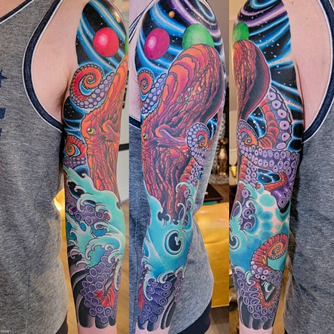 Octopus Sleeve by Adam Sky, Morningstar Tattoo, Belmont, Bay Area, California