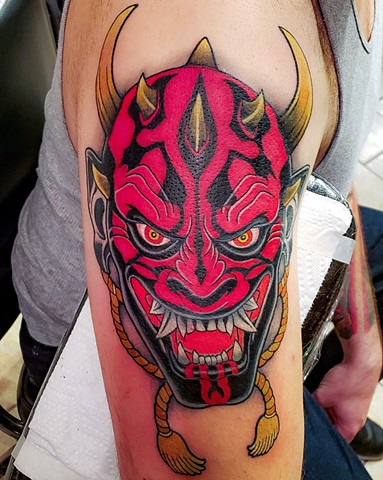 Darth Maul Oni Mask Tattoo by Adam Sky, Morningstar Tattoo, Belmont, Bay Area, California
