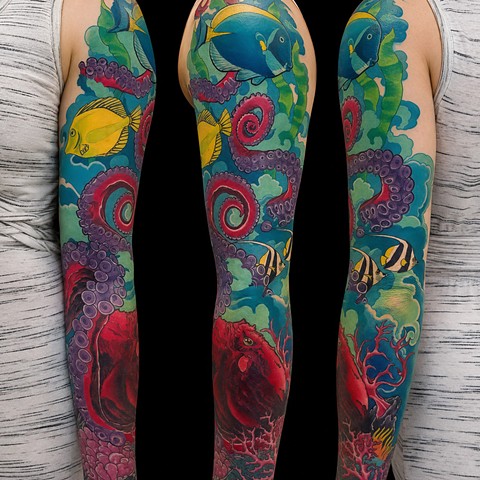 Octopus Sleeve Tattoo by Adam Sky, San Francisco, California 