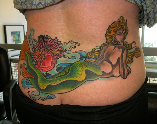 mermaid tattoo by Custom tattoos by Adam Sky, San Francisco, California