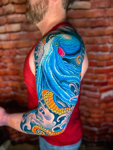 Blue Octopus Tattoo by Custom Tattoos by Adam Sky, San Francisco, Bay Area, California