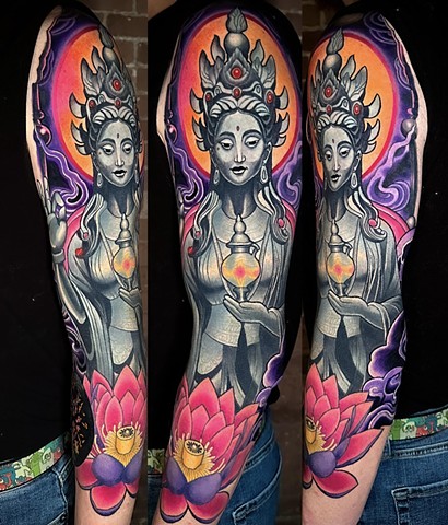 Quan Yin Sleeve Tattoo by Adam Sky, San Francisco, Bay Area, California