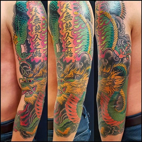 Green Dragon Sleeve Tattoo by Custom Tattoos by Adam Sky, San Francisco, California