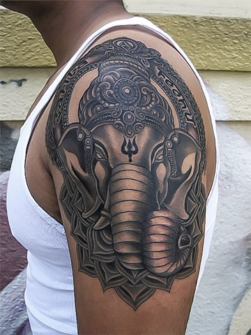 Ganesh tattoo by Custom tattoos by Adam Sky, San Francisco, California