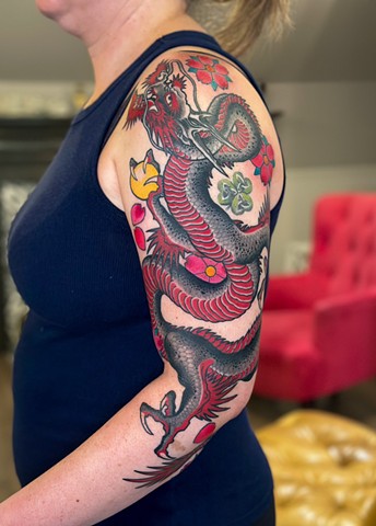 Dragon and Cherry Blossoms by Custom Tattoos by Adam Sky, San Francisco, Bay Area, California