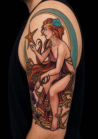 Art Nouveau Moon Woman Tattoo by Adam Sky, San Francisco, California 